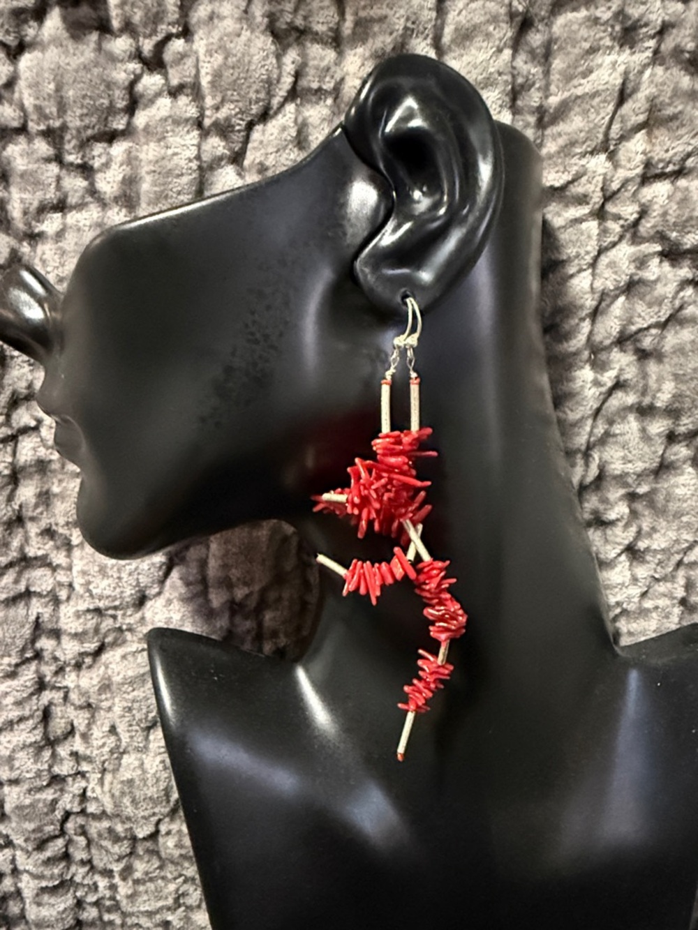 Vibrant Red Coral-Style Drop Earrings with Gold Accents UK